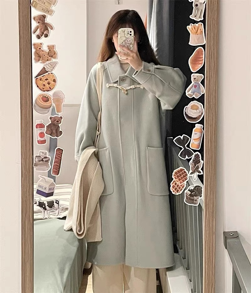 Windbreaker Woolen Coat Women's Mid-Length Autumn and Winter New College Style Korean Style Small Loose Thick Woolen Coat