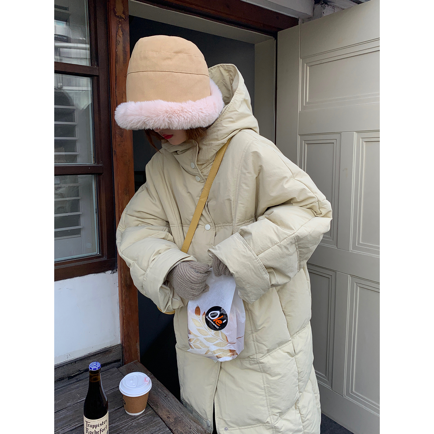 Mihuajia hooded large quilt thickened bread down jacket women's winter mid-length over-the-knee coat milk puff cotton jacket