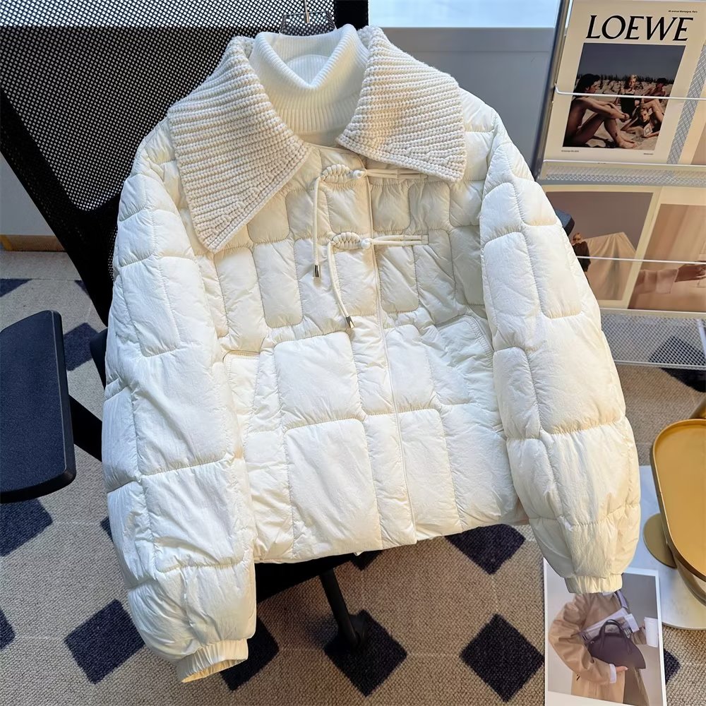 French buckle small fragrant style down cotton coat for women autumn and winter fashion temperament small warm bread cotton coat