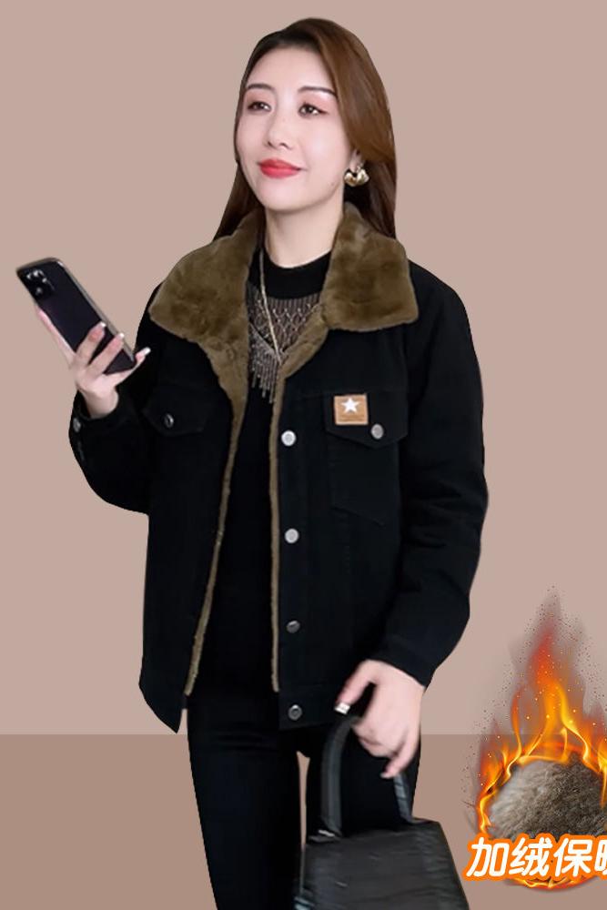 羊羔絨短款牛仔外套女2023冬季新款韓版寬鬆加絨加厚保暖棉衣棉服