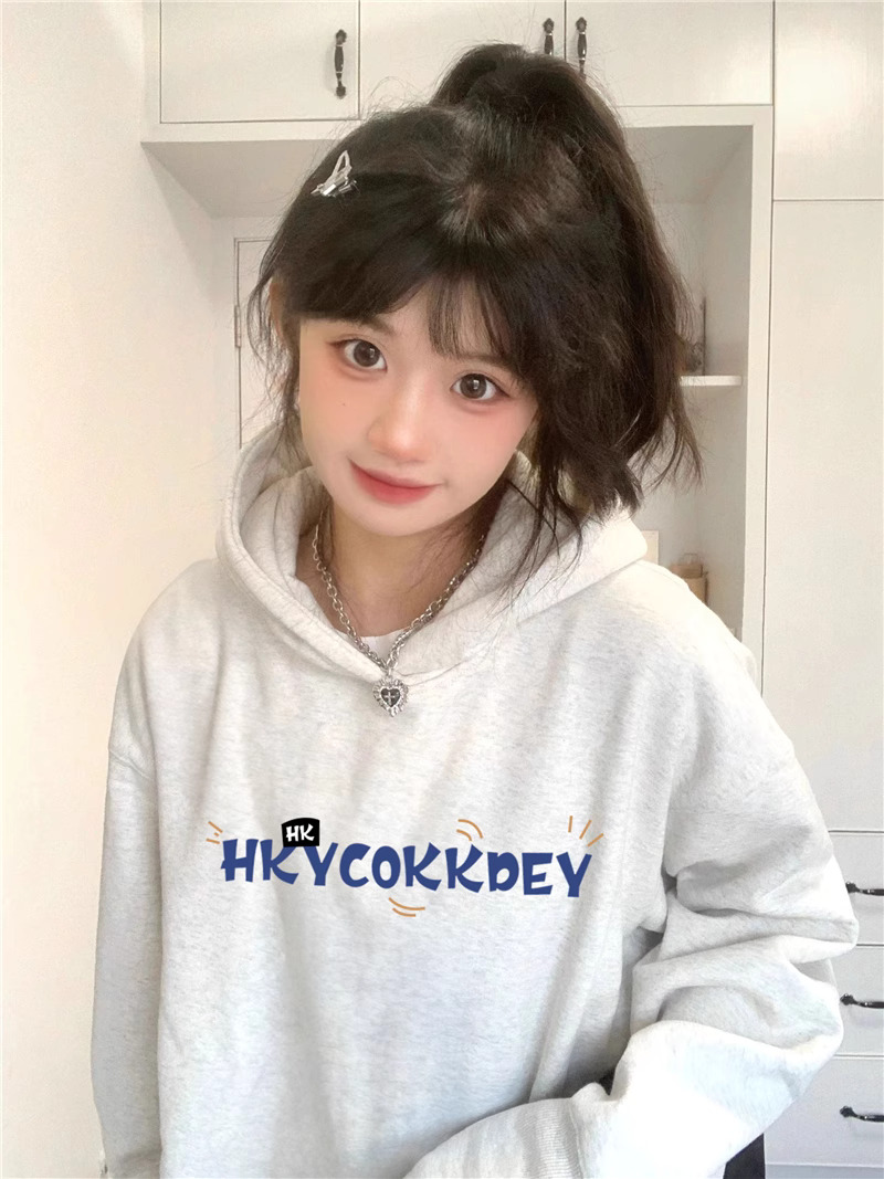 官圖華棉複合薄款310克/加絨410克秋冬裝衛衣女印花