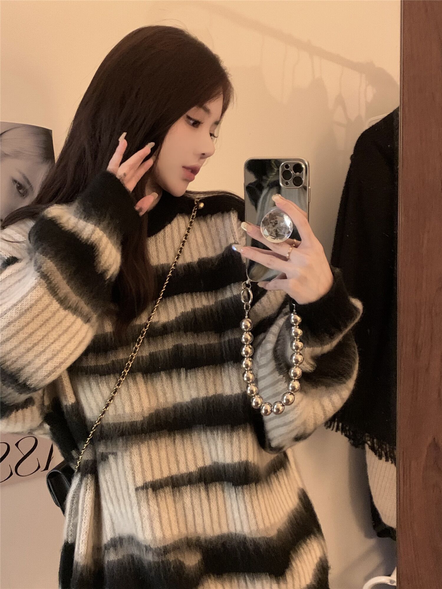 針織毛衣女穿搭毛衣軟糯慵懶寬鬆條紋套頭加厚獨特上衣女