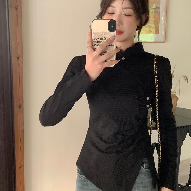 High-end new Chinese style national style long-sleeved T-shirt for women in spring and autumn retro slim inner top