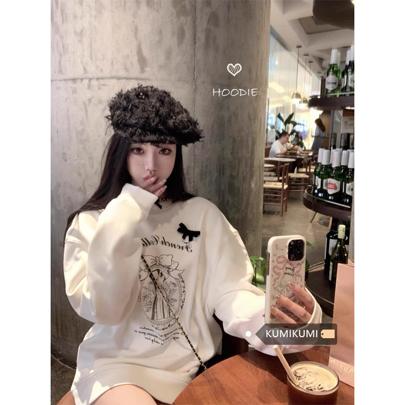 官圖 華棉複合薄款310克/加絨410克 秋冬裝衛衣女印花寬鬆大碼