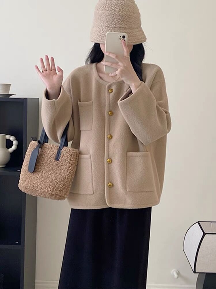 貂絨輕奢黑色小香風針織開衫女2023秋冬季新款寬鬆雙面尼毛衣外套
