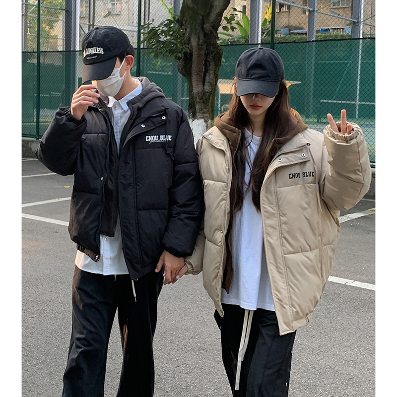 American high street oversize cotton coat for women winter new student fake two-piece thickened cotton coat casual retro cotton jacket