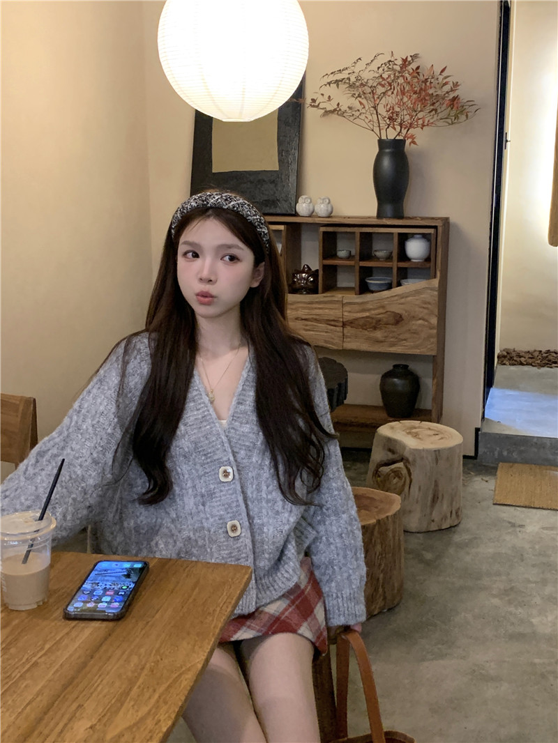 實拍韓系美拉德穿搭百搭開衫加厚毛衣外套