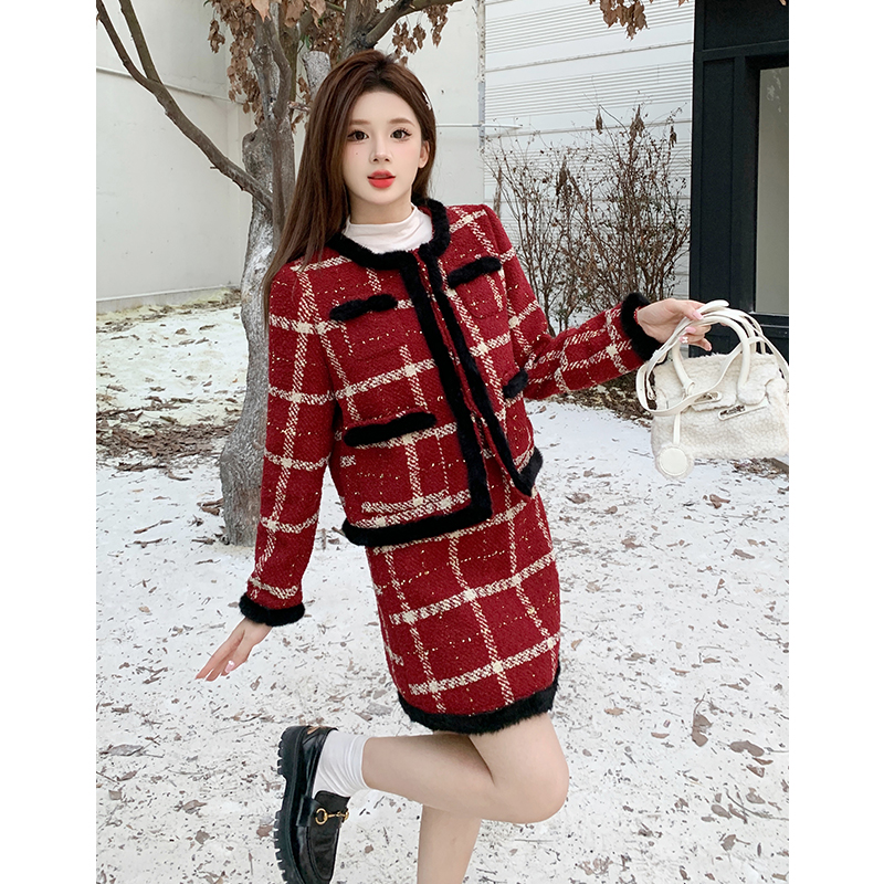 新年紅秋冬大碼套裝大碼女裝年會訂婚新年大碼兩件套