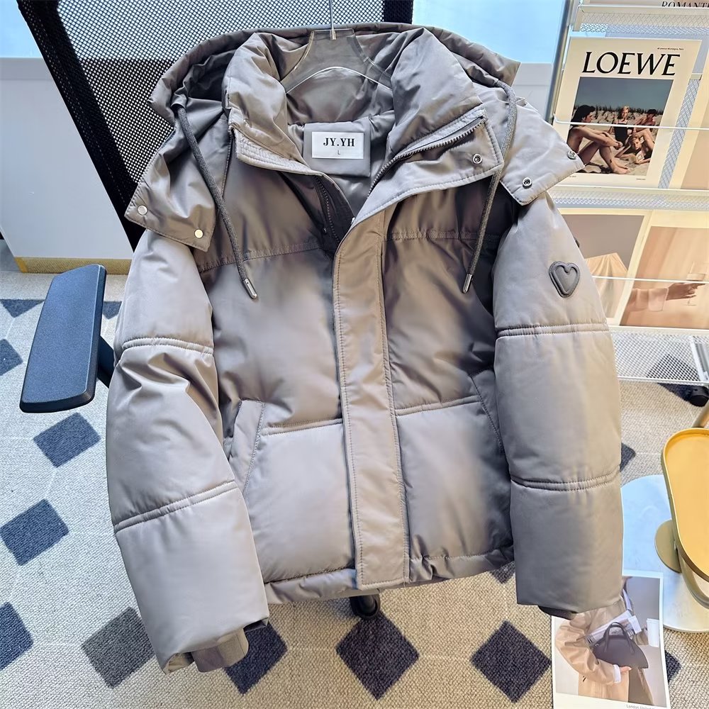灰色愛心短款羽絨服2023年新款男女情侶麵包服小眾設計感冬季外套