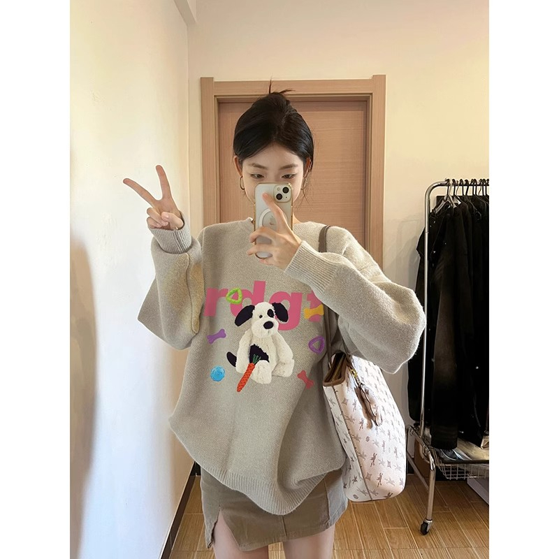 寬鬆套頭毛衣女秋冬小個子2023新款設計感小眾百搭慵懶針織衫上衣