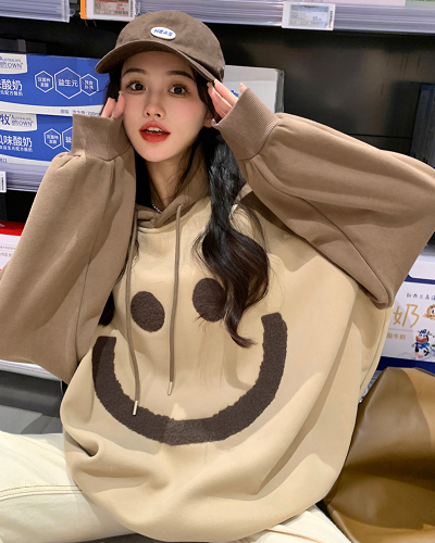 310g cotton interwoven fabric, non-pilling, winter velvet sweatshirt for women, hooded towel embroidery, double layer hood with back strip