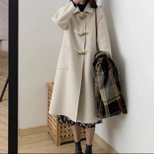 2023 new internet celebrity mid-length coat small horn button woolen coat Korean style autumn and winter coat for women