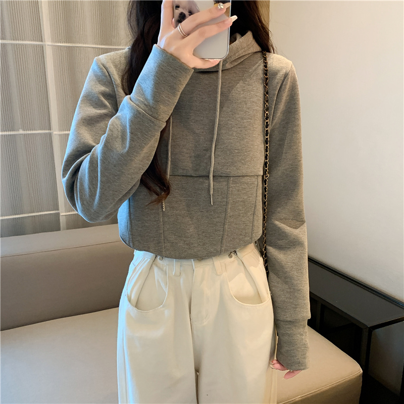 仿棉華棉複合280g 設計感小眾修身顯瘦連帽衛衣女