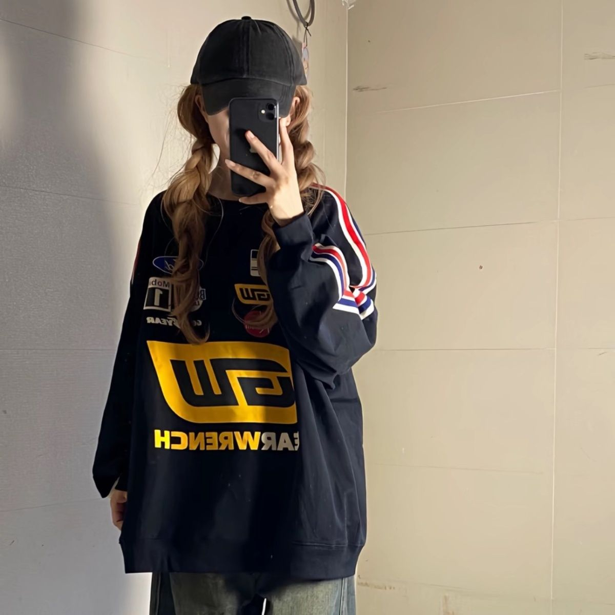 秋季新款衛衣女圓領字母印花條紋復古百搭寬鬆休閒情侶長袖