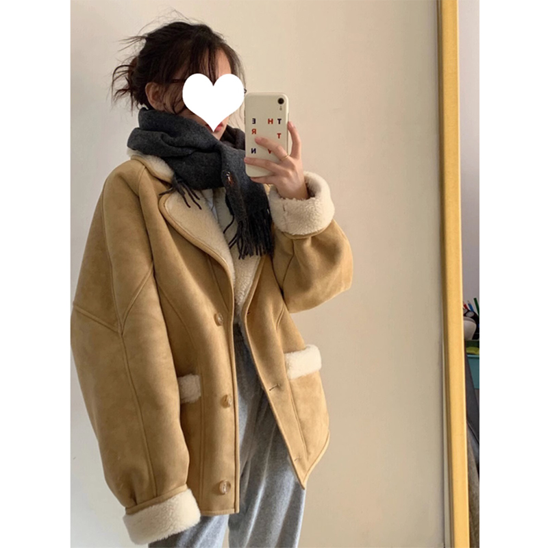 官圖羊羔絨秋冬季羊羔毛小香風皮毛一體加厚羊羔絨外套女