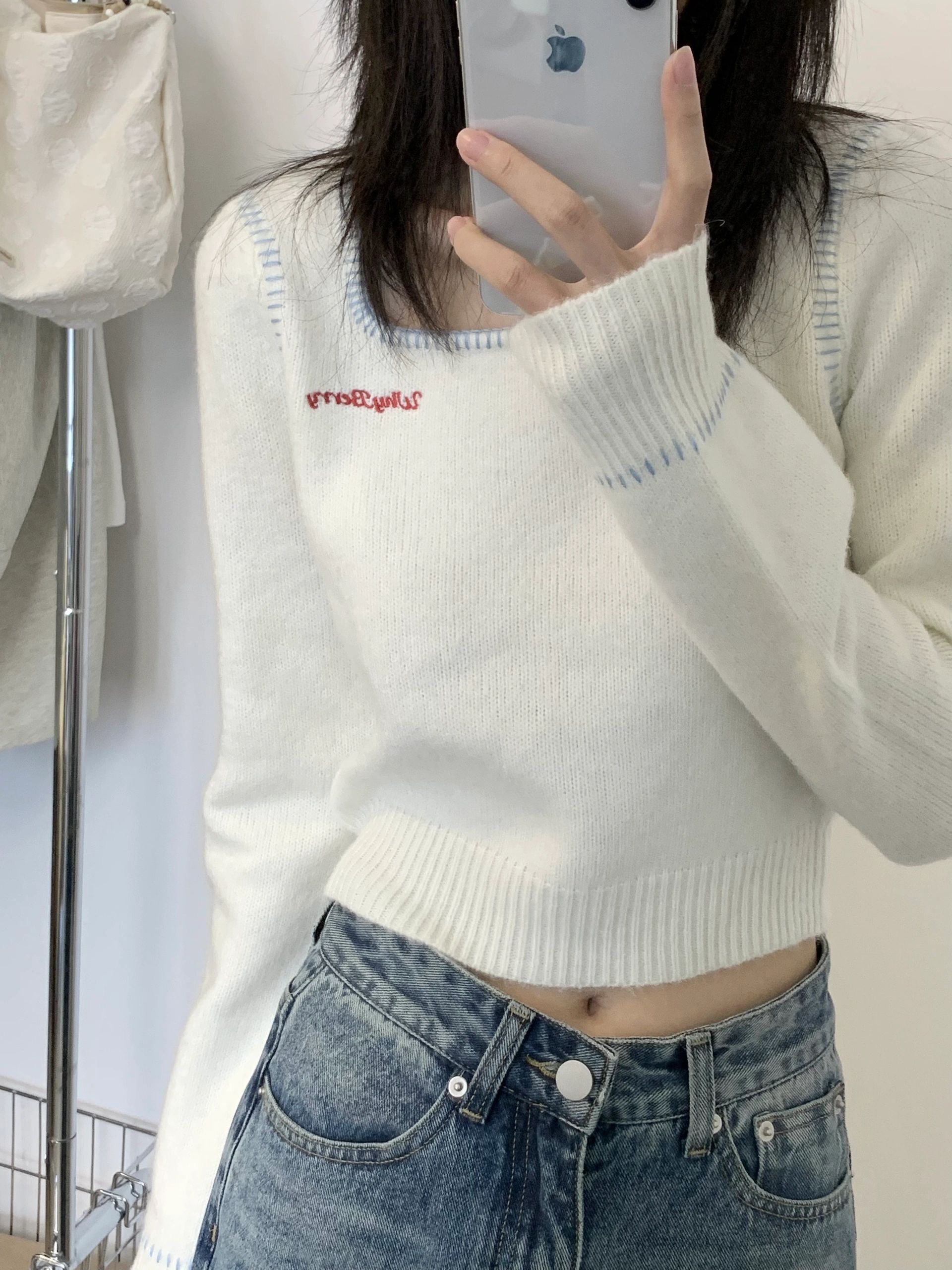北極絨原版做工刺繡長袖圓領毛衣上衣