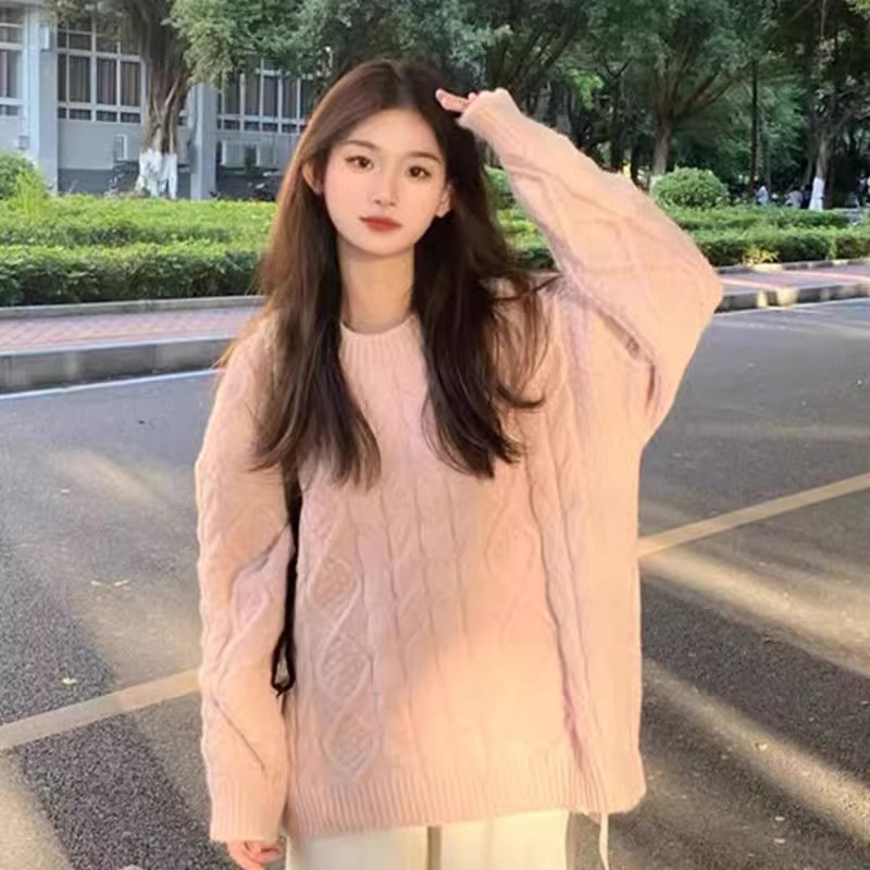 奶系軟糯麻花毛衣女2023秋冬季新款慵懶風復古甜美氣質毛線上衣女