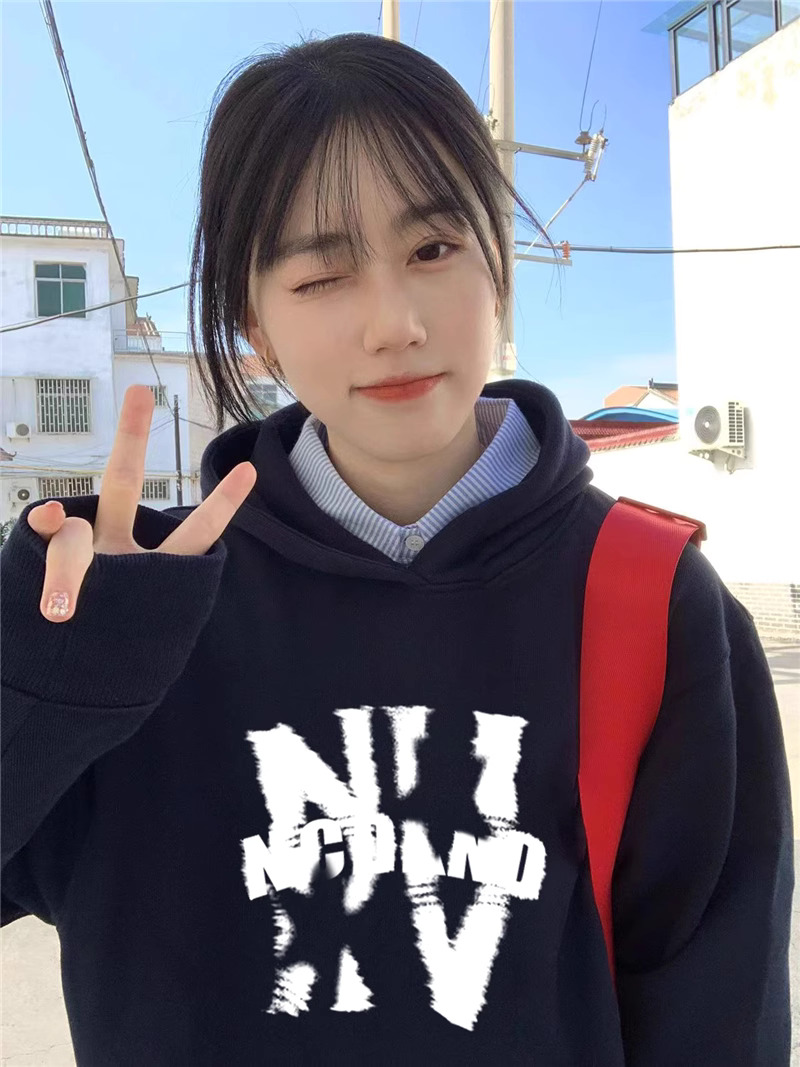 官圖華棉複合薄款310克/加絨410克秋冬裝衛衣女印花