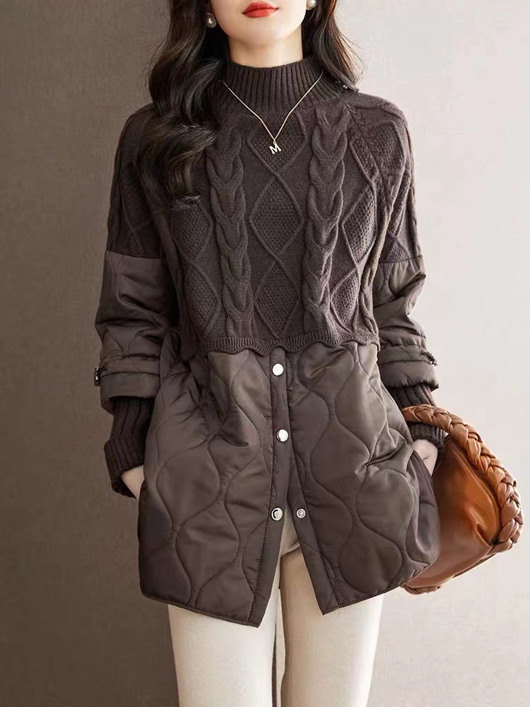 Women's New Winter Cotton Clothes Spliced ​​Sweater Design Loose Belly Covering Tops for Women