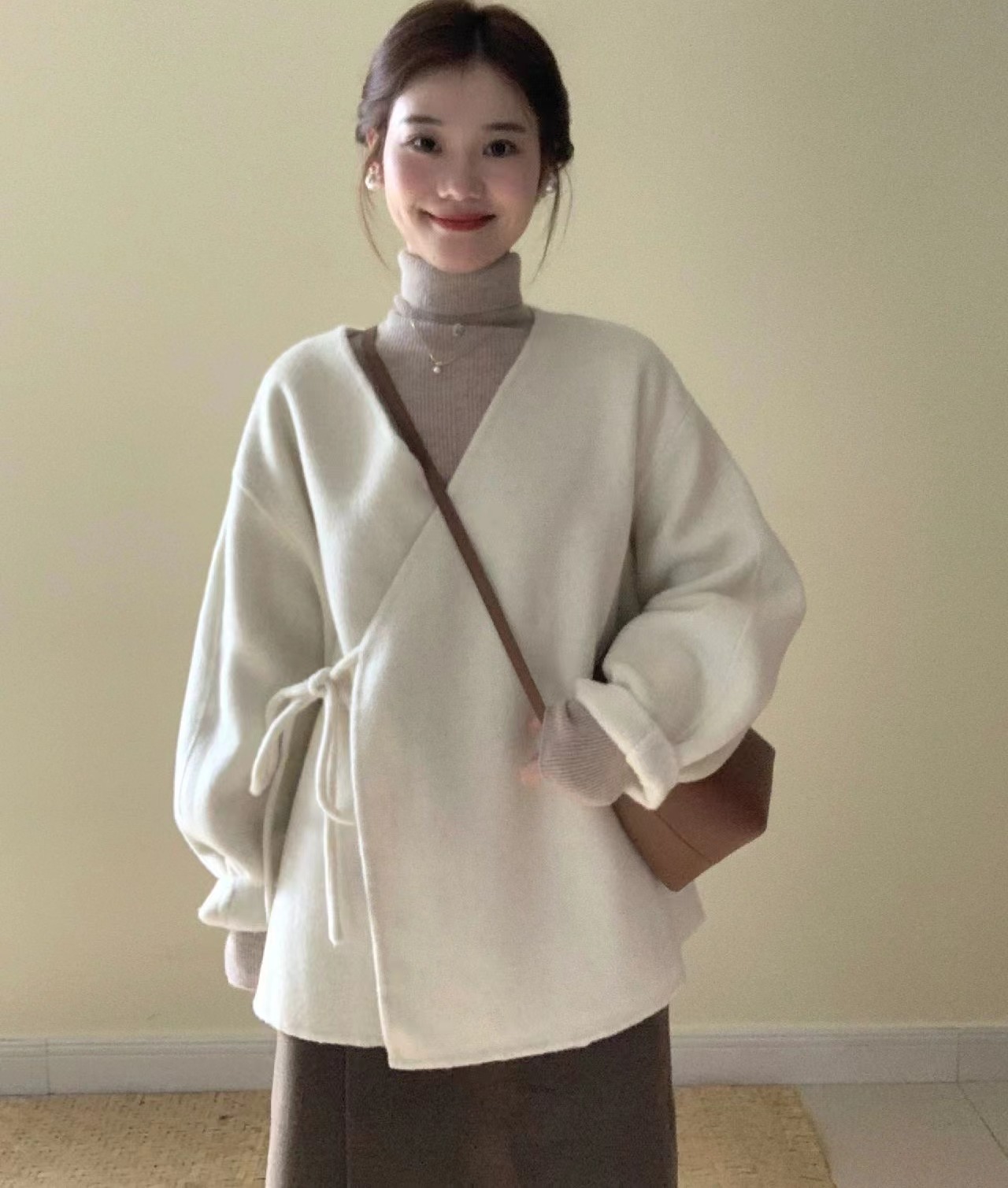 深冬裝搭配三件套高級感法式毛呢外套半身裙子獨特上衣超好看套裝