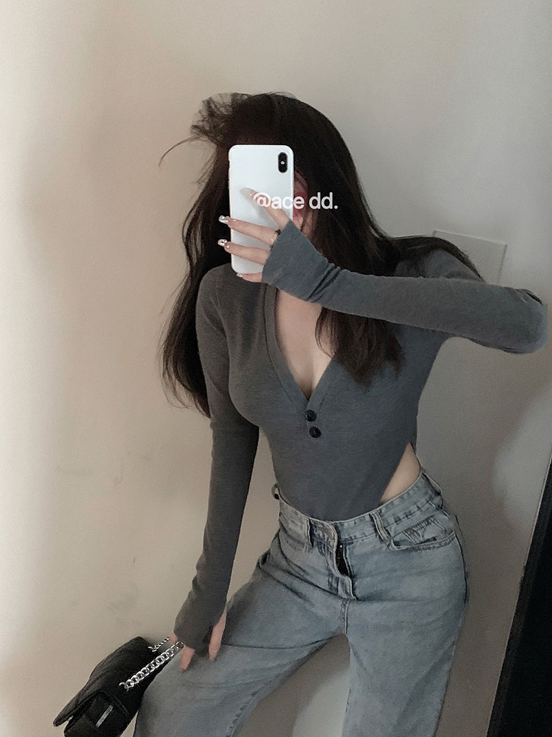 40 modal 260 grams rayon hot girl one-piece T-shirt women's early autumn pure desire v-neck tight sexy top