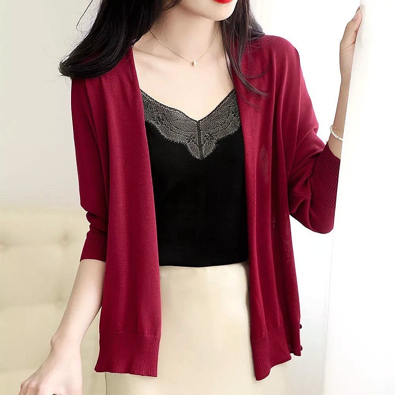 Women's Thin Knitwear 2023 Summer New Cardigan Tops Shawl Jackets Women's Cool Silk