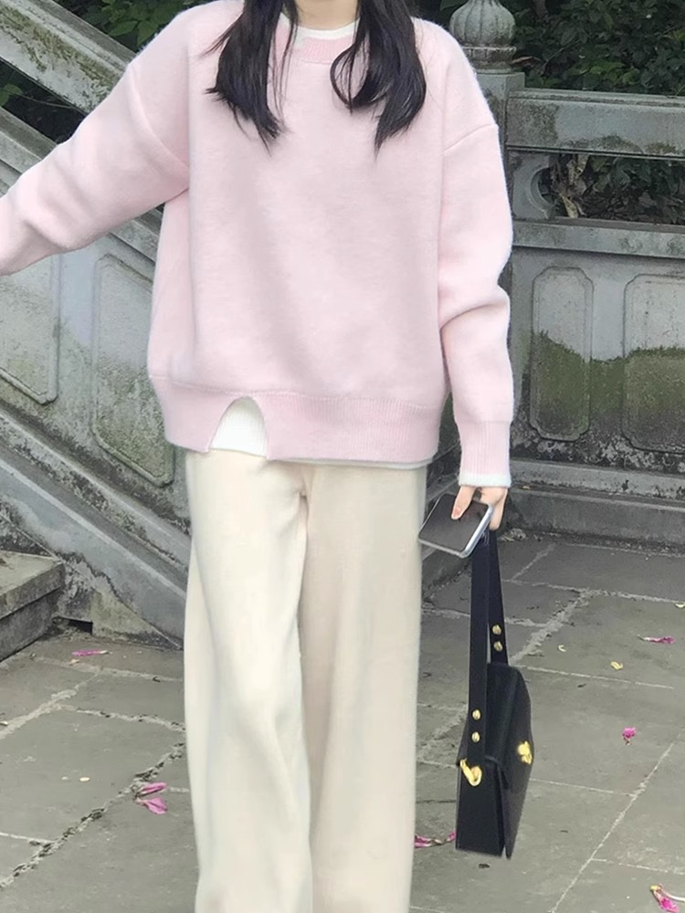 秋裝女2023茶系穿搭一整套微胖奶系時尚高級感慵懶風毛衣