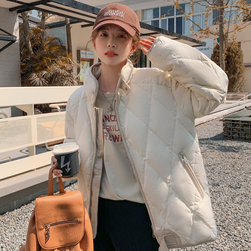 Actual shot of 2023 winter new American student Korean cotton-padded clothes for women, rhombus cotton-padded jackets, oversize trendy