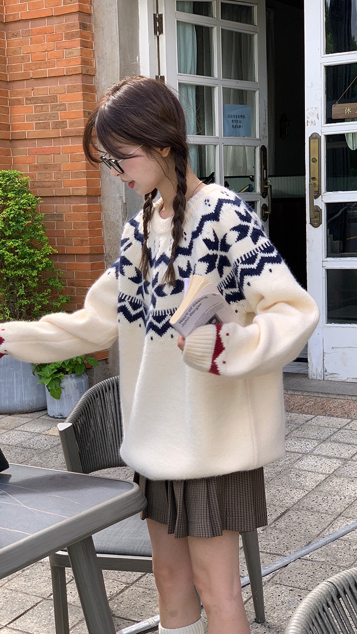 費爾島假日北歐風費爾島毛衣秋冬女軟糯慵懶寬鬆毛針織上衣