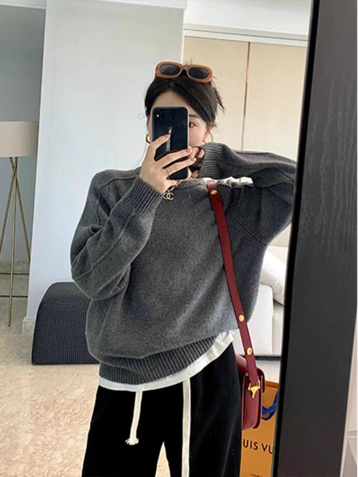 慵懶風毛衣女秋冬季內搭小眾設計感純色圓領套頭針織打底衫上衣厚
