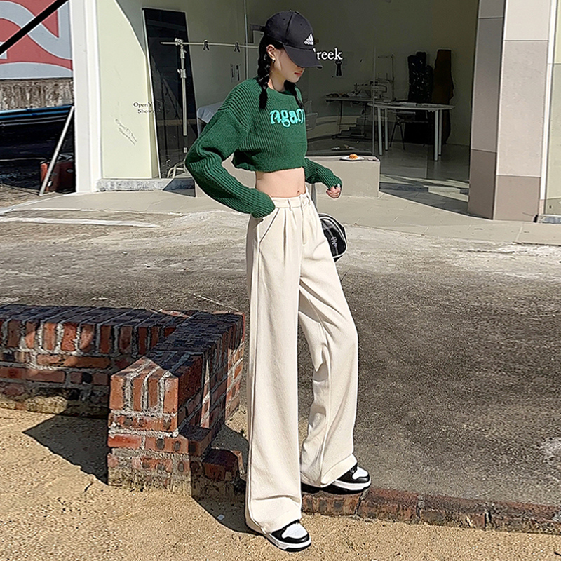 實拍2023秋冬新款闊腿牛仔褲女高腰時尚直筒寬鬆闊腿拖地褲