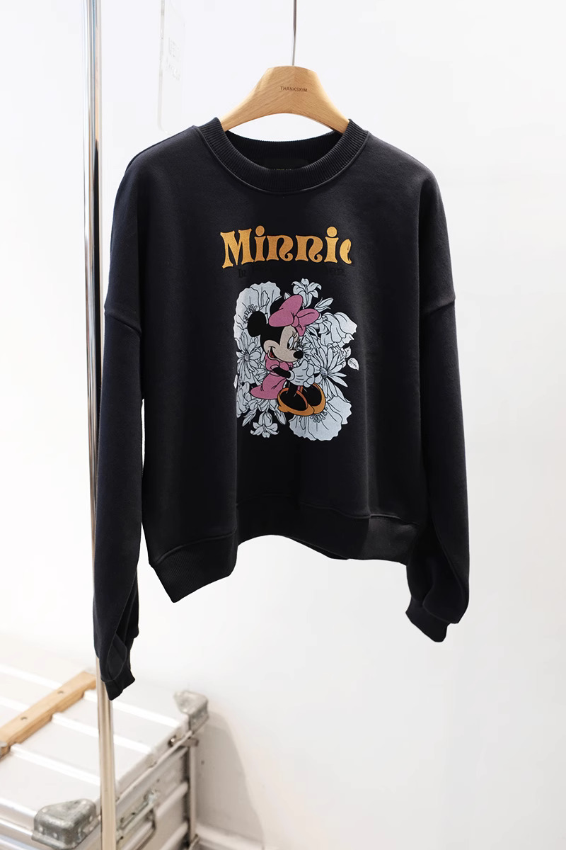Official photo Chinese cotton composite thin 310g/plus velvet 410g autumn and winter sweatshirt for women with printed loose large size