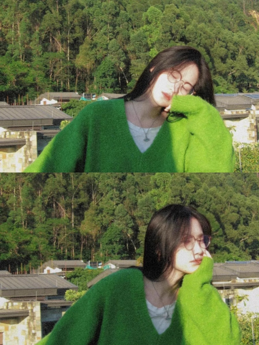 綿羊絨#高級感慵懶風牛油果綠v領毛衣女秋冬軟糯風寬鬆中長款針織