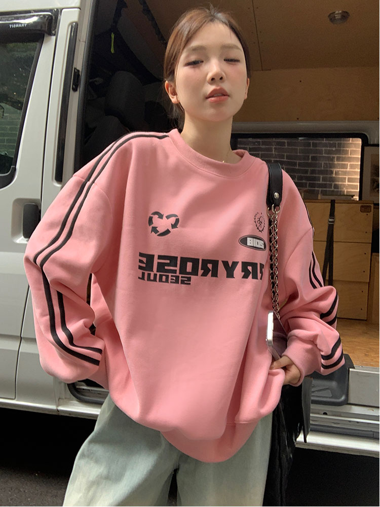 實拍 秋冬韓chic美式復古加厚保暖印花衛衣