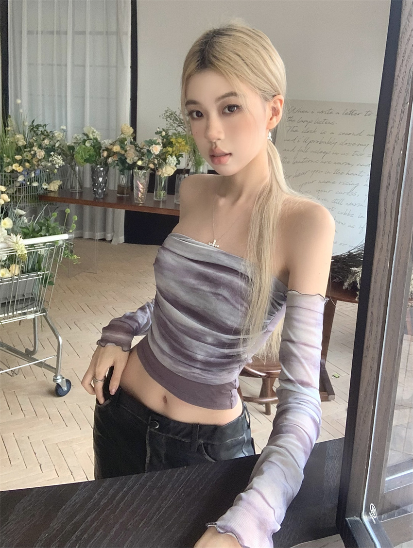 實拍  復古氣質性感辣妹抹胸上衣+半身皮裙
