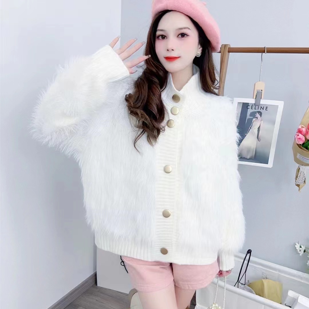 仿水貂絨氣質開衫外套春秋冬新款精品純色高貴可愛毛衣洋氣女裝