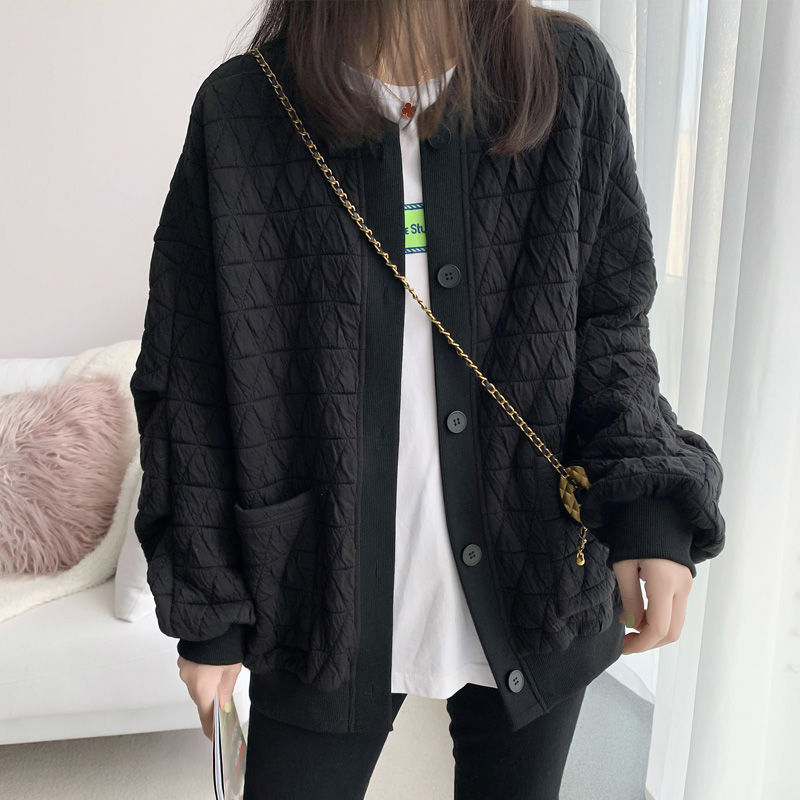 European Station 2023 Autumn and Winter Korean Style Loose Slim Versatile Thickened Warm Baseball Uniform Diamond Sweater Cardigan Jacket