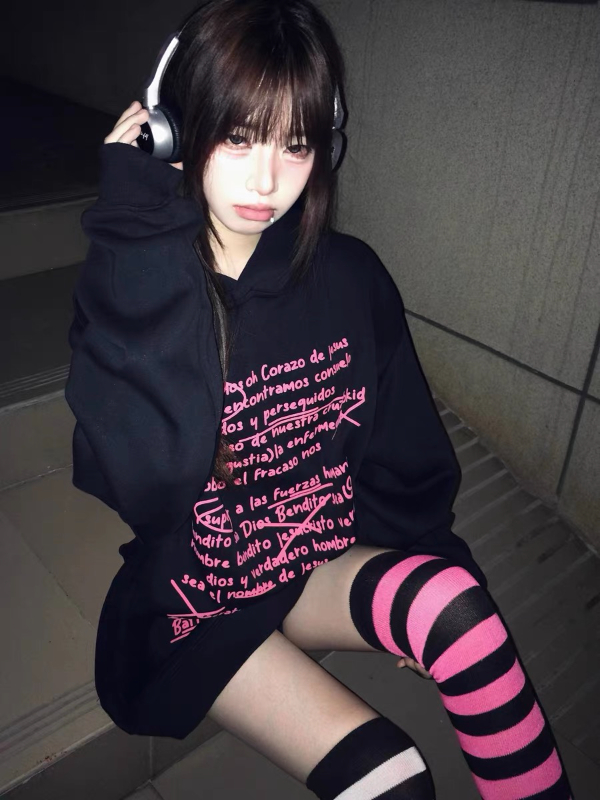 歐美潮牌高街重磅字母套頭衛衣女秋季寬鬆慵懶風休閒百搭連帽上衣