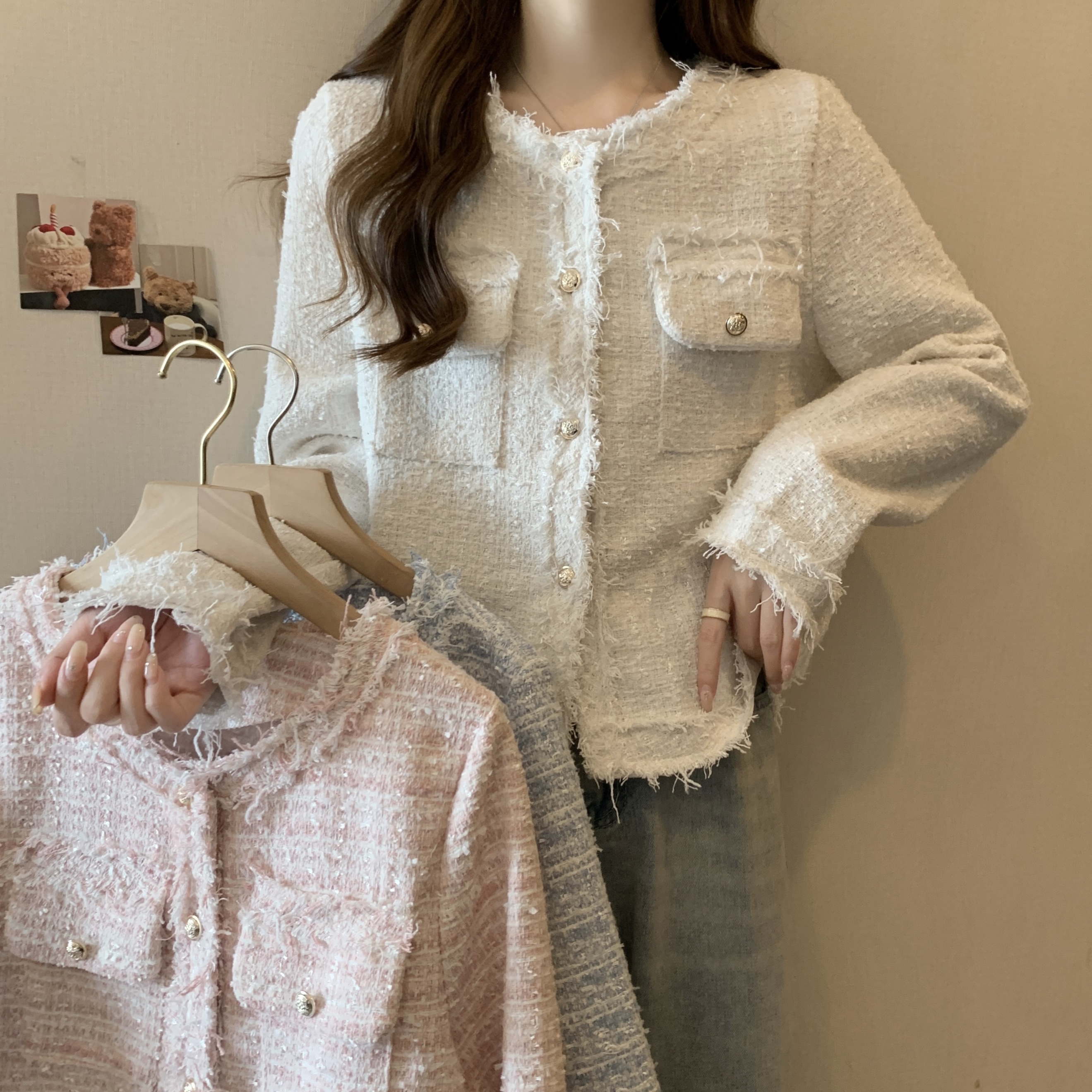 實拍 秋冬新款小香風法式名媛高級感氣質短款外套女設計感上衣