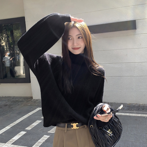 2023 new autumn and winter Korean style versatile solid color half turtleneck knitted sweater for women loose casual warm tops for women
