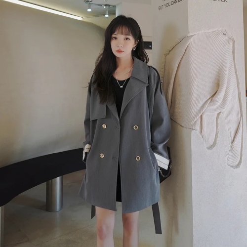 chic windbreaker coat for women petite  spring and autumn new Korean version loose this year's popular mid-length coat