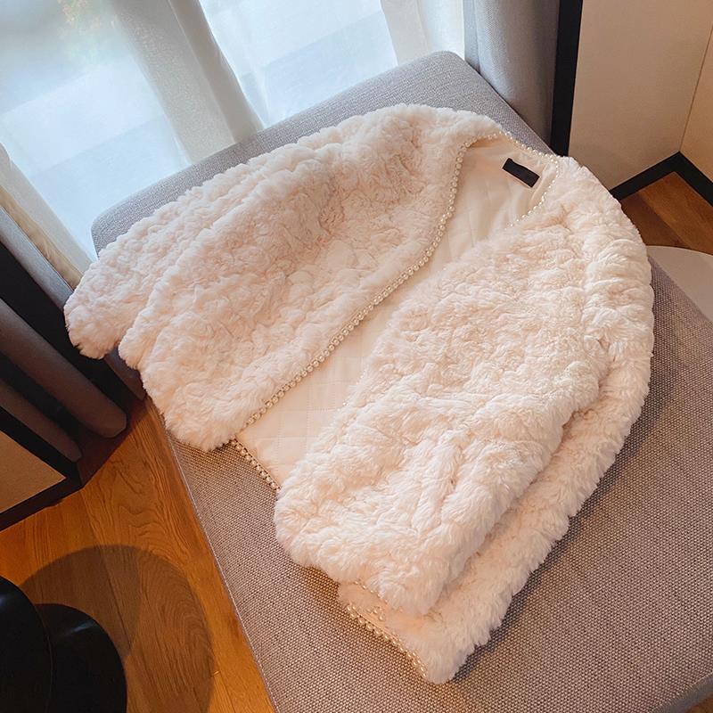 Fur coat women's winter short imitation rex rabbit fur 2023 new thickened young lamb hair furry top