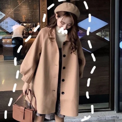 New autumn and winter woolen coat for women mid-length Korean style loose woolen coat for small people