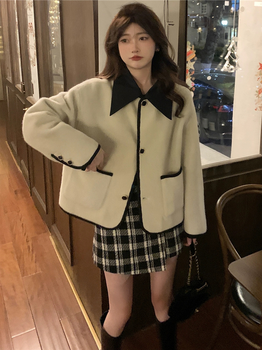 黑色小香風外套女2023新款秋冬高級感加厚小個子短款毛呢西裝上衣