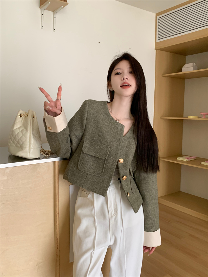 實拍~法式復古毛呢小香風外套女秋冬新款韓版寬鬆短款上衣
