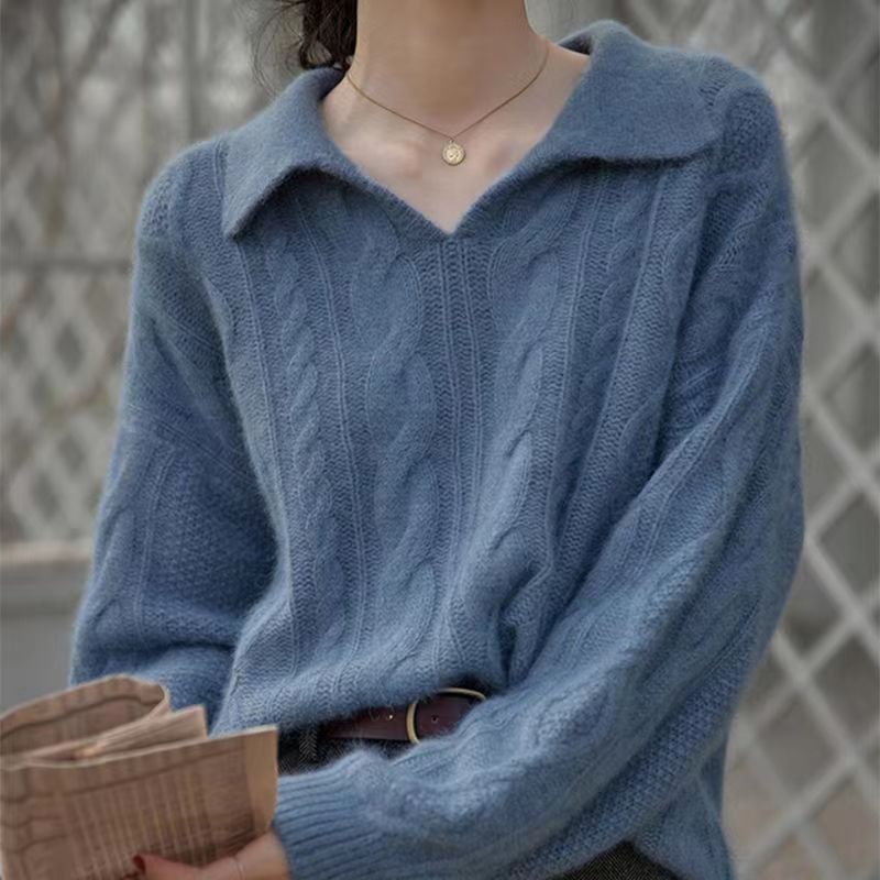 法式小眾復古毛衣女新款秋冬韓版寬鬆慵懶風軟奶V領針織衫上衣潮