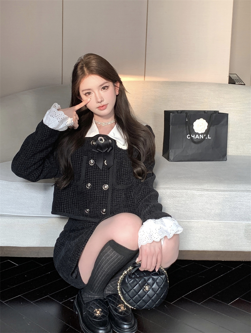實拍 千金感氣質小香風套裝女