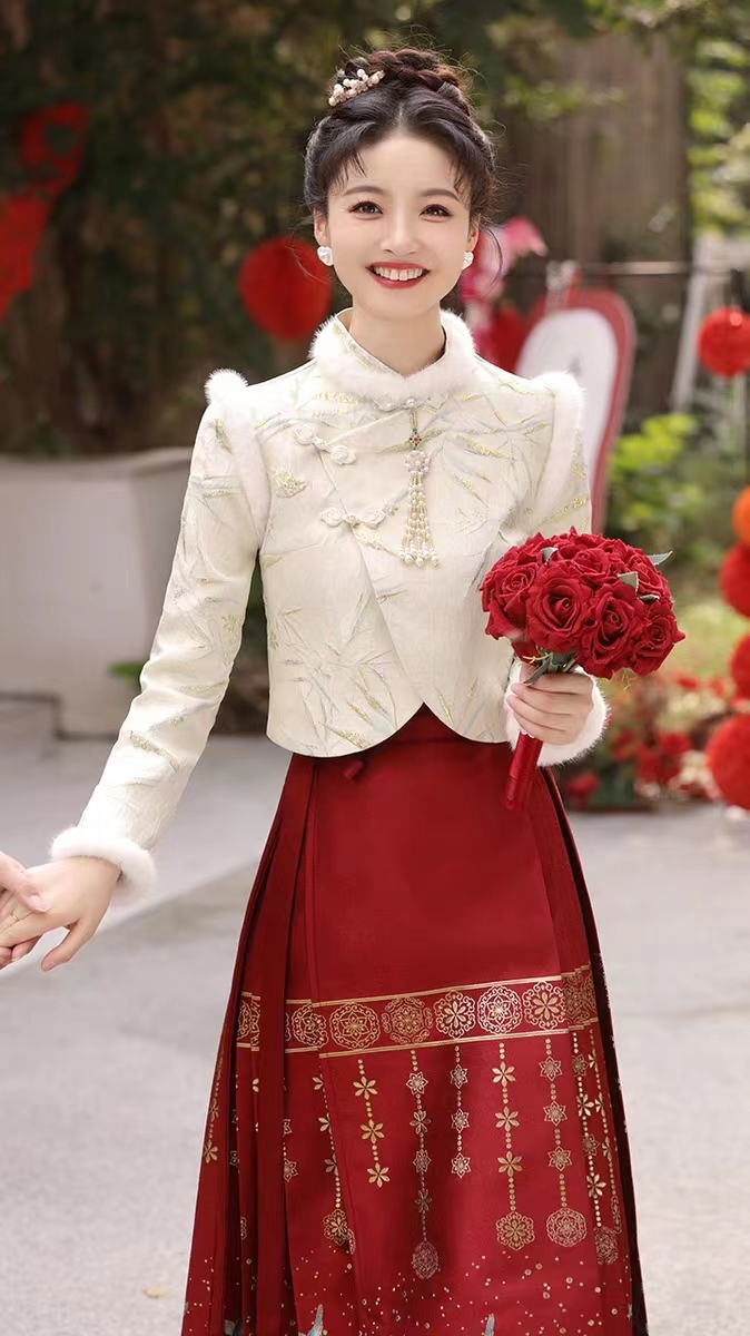 馬面裙敬酒服新娘新中式婚服訂婚禮服裙套裝結婚旗袍改良加厚冬季