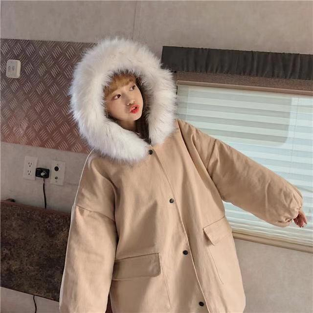 Jacket for women 2023 mid-length winter new Korean style loose big fur collar cotton coat and cotton coat for female students thickened work clothes