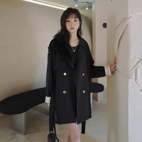 chic windbreaker coat for women petite  spring and autumn new Korean version loose this year's popular mid-length coat